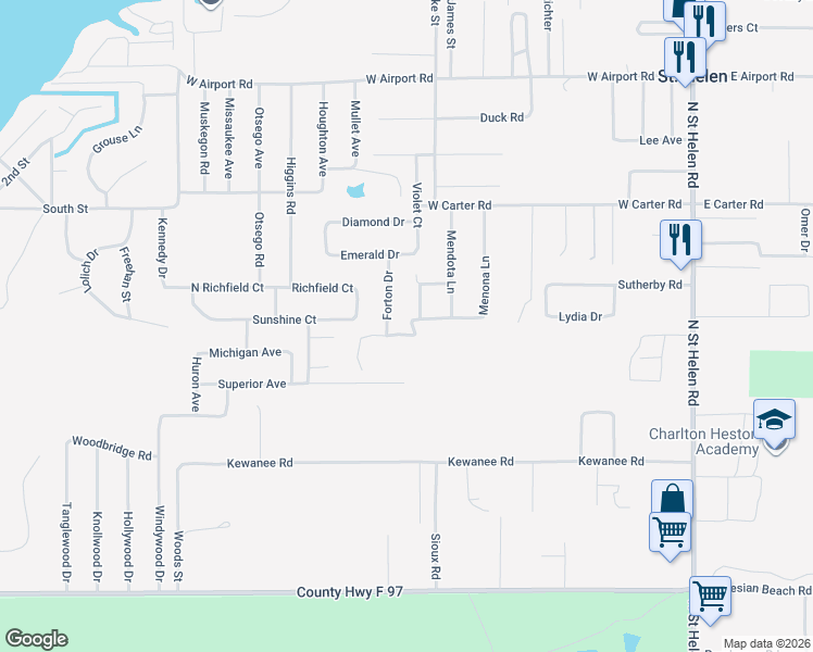 map of restaurants, bars, coffee shops, grocery stores, and more near 1620-1698 Menona Ln in St Helen