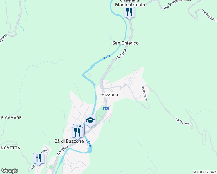 map of restaurants, bars, coffee shops, grocery stores, and more near 3 Via Pizzano in Pizzano