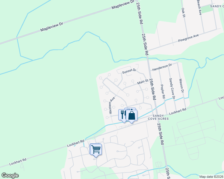 map of restaurants, bars, coffee shops, grocery stores, and more near 31 Main Street in Innisfil
