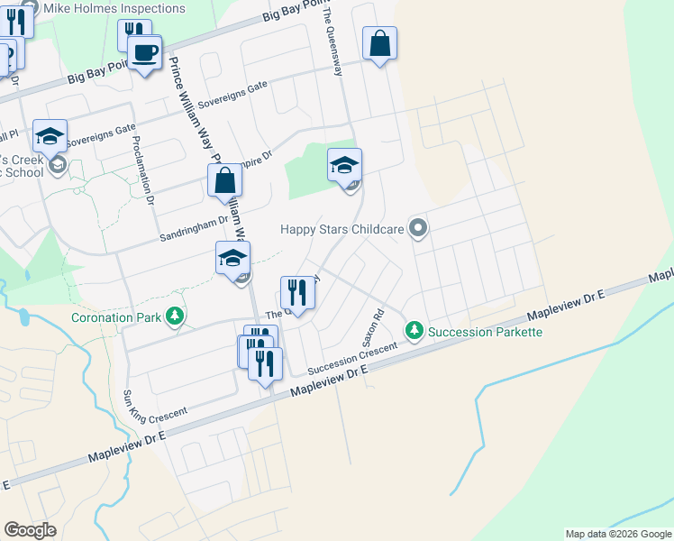 map of restaurants, bars, coffee shops, grocery stores, and more near 54 Diana Way in Barrie