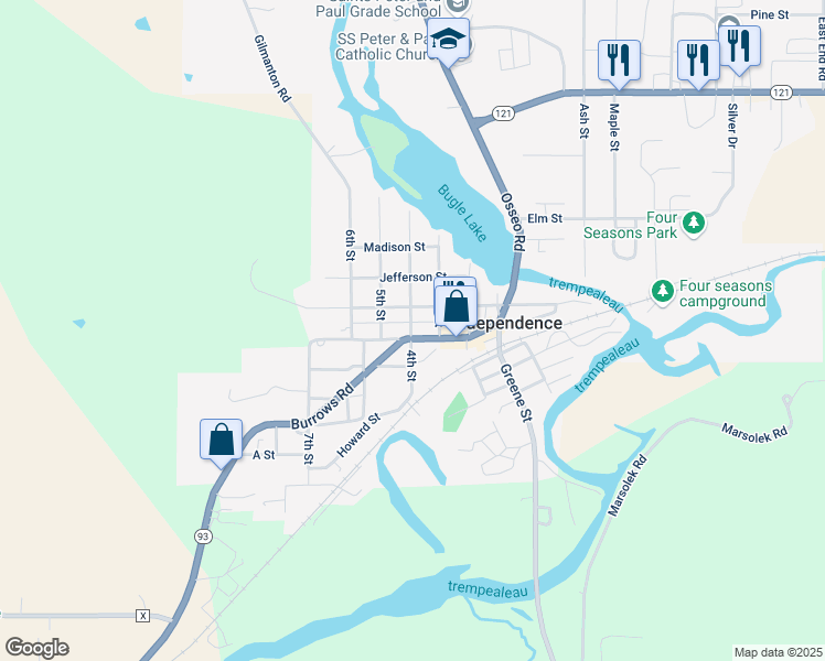 map of restaurants, bars, coffee shops, grocery stores, and more near 23798 Washington Street in Independence