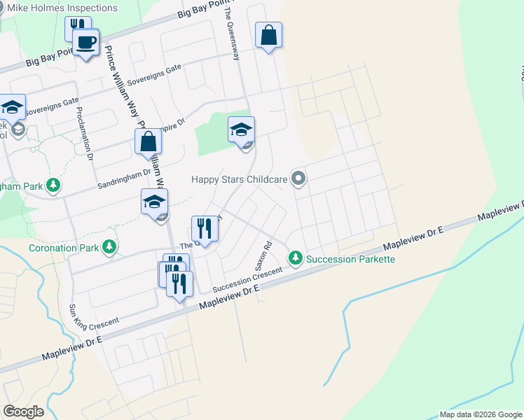 map of restaurants, bars, coffee shops, grocery stores, and more near 43 Maple Crown Terrace in Innisfil