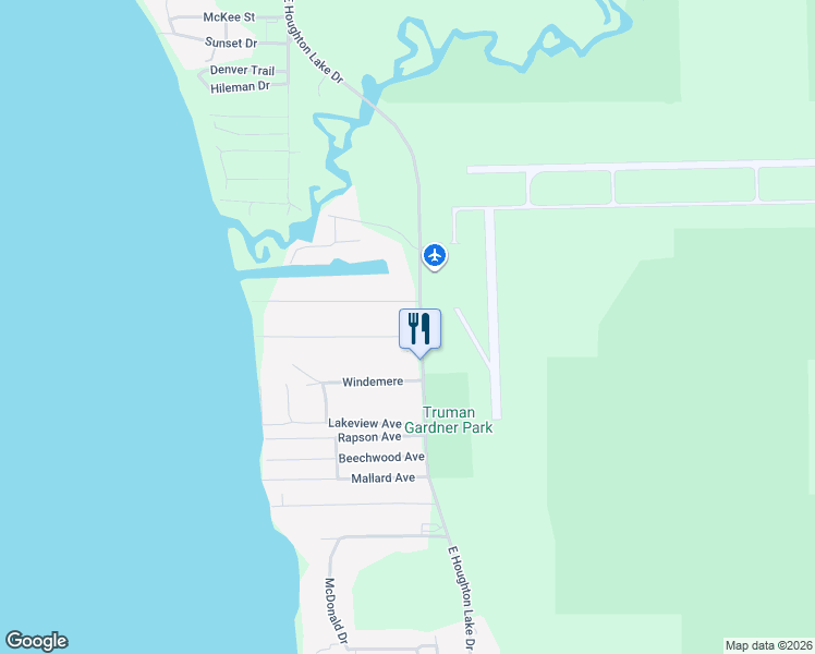 map of restaurants, bars, coffee shops, grocery stores, and more near 4999 East Houghton Lake Drive in Houghton Lake