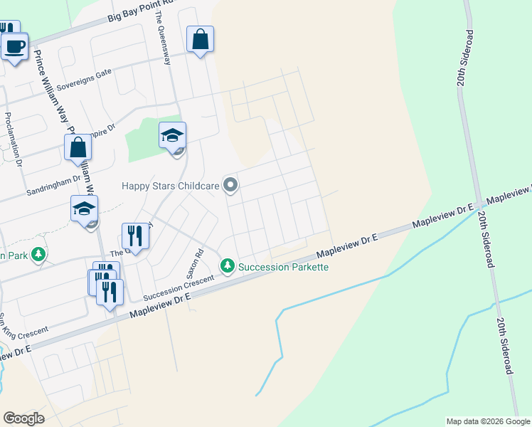 map of restaurants, bars, coffee shops, grocery stores, and more near in Barrie