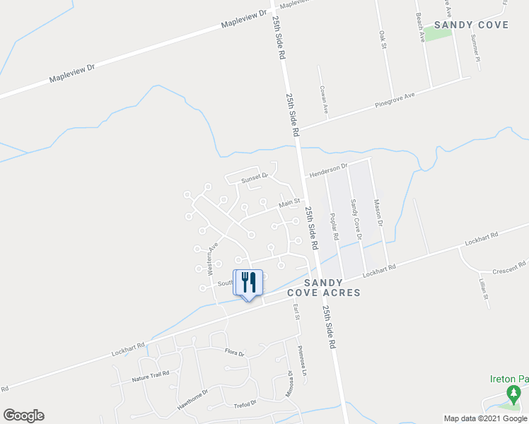map of restaurants, bars, coffee shops, grocery stores, and more near 1 Nectarine Court in Innisfil