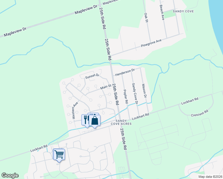 map of restaurants, bars, coffee shops, grocery stores, and more near 3085 25th Side Road in Innisfil