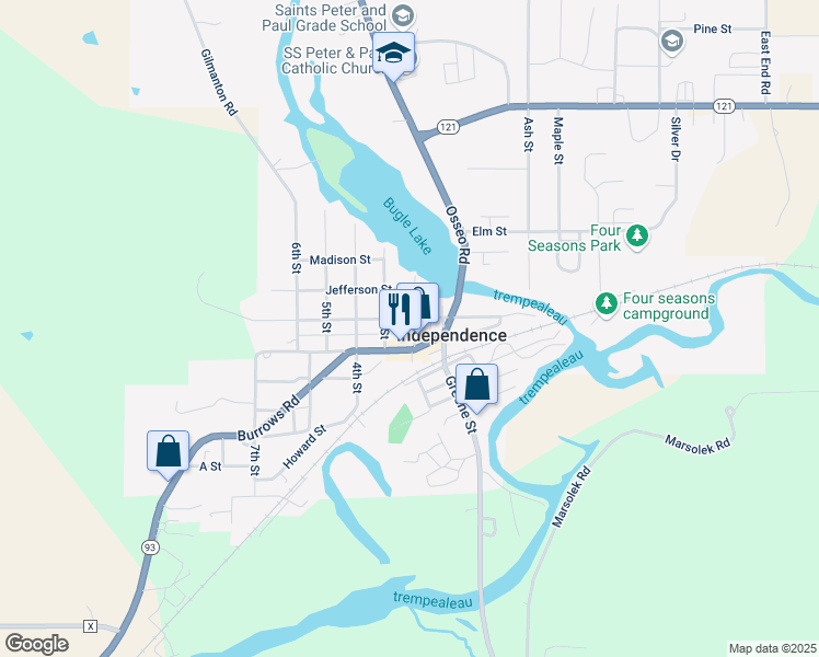 map of restaurants, bars, coffee shops, grocery stores, and more near 23798 Washington Street in Independence