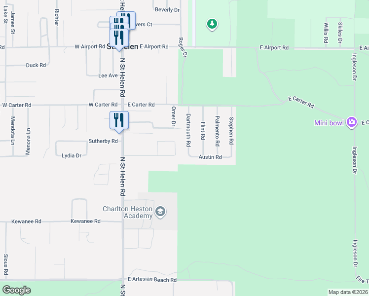map of restaurants, bars, coffee shops, grocery stores, and more near 10220 Pinewood Road in Richfield Township