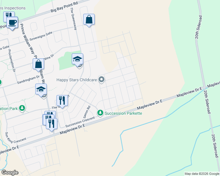 map of restaurants, bars, coffee shops, grocery stores, and more near in Barrie