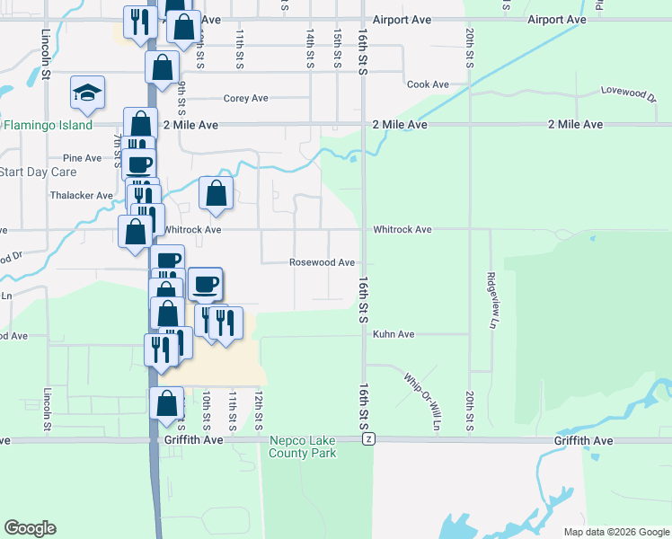 map of restaurants, bars, coffee shops, grocery stores, and more near 4123 15th Place in Wisconsin Rapids