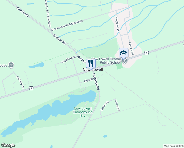 map of restaurants, bars, coffee shops, grocery stores, and more near in New Lowell