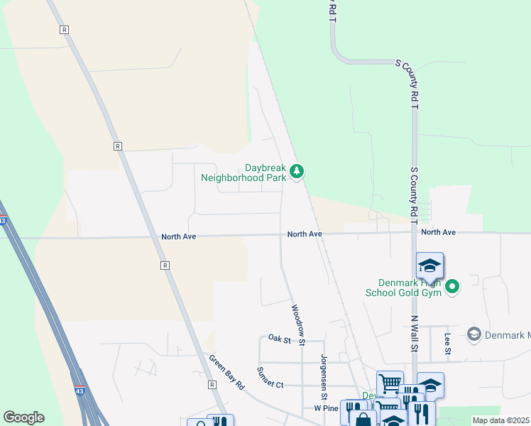 map of restaurants, bars, coffee shops, grocery stores, and more near 412 Harvest Hill Drive in Denmark