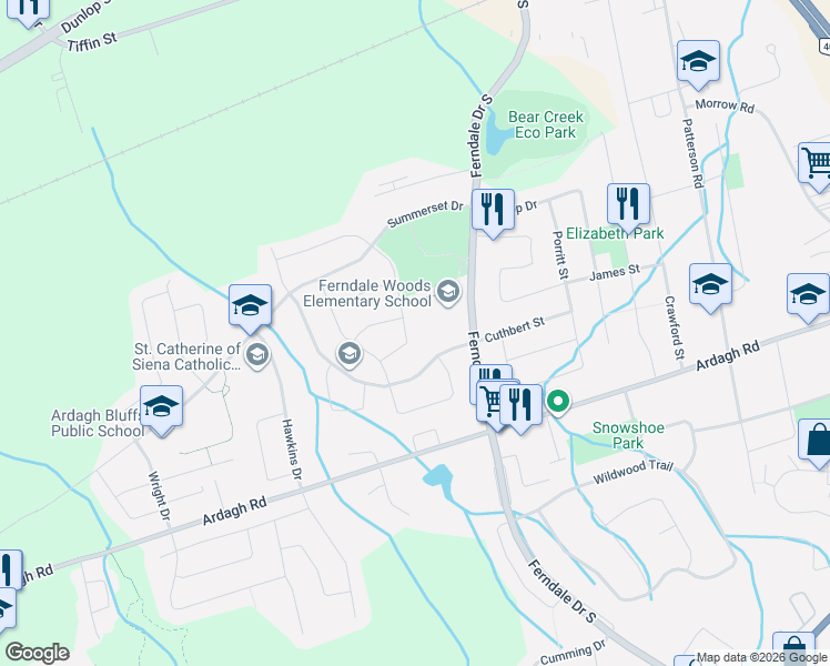 map of restaurants, bars, coffee shops, grocery stores, and more near 23 Nicholson Drive in Barrie