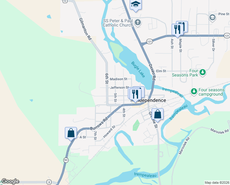 map of restaurants, bars, coffee shops, grocery stores, and more near 23837 Jefferson Street in Independence