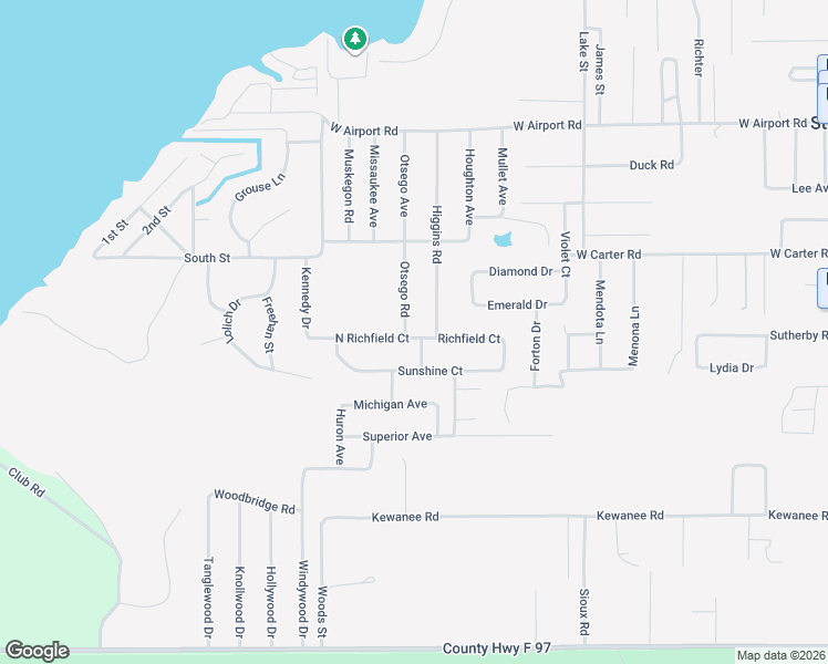 map of restaurants, bars, coffee shops, grocery stores, and more near 1623 Otsego Road in Richfield Township
