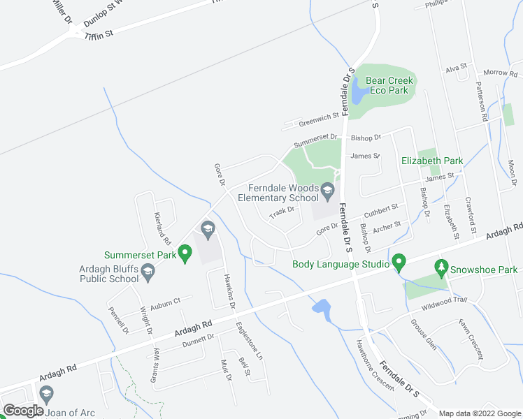 map of restaurants, bars, coffee shops, grocery stores, and more near 166 Cunningham Drive in Barrie