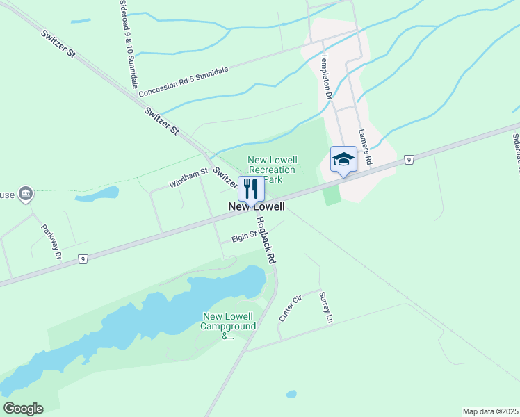 map of restaurants, bars, coffee shops, grocery stores, and more near 5 Hogback Road in New Lowell