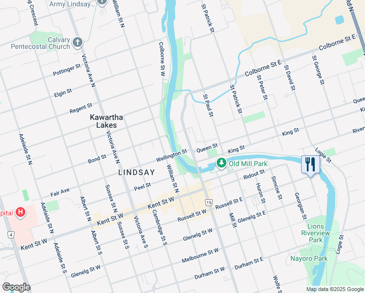 map of restaurants, bars, coffee shops, grocery stores, and more near in Kawartha Lakes