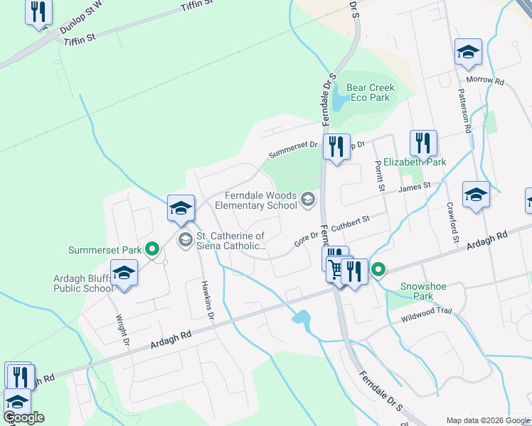 map of restaurants, bars, coffee shops, grocery stores, and more near 6 Trask Drive in Barrie
