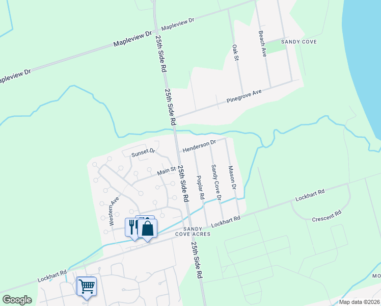 map of restaurants, bars, coffee shops, grocery stores, and more near 3108 Poplar Road in Innisfil