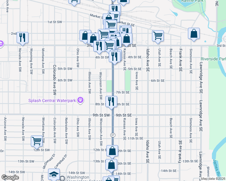 map of restaurants, bars, coffee shops, grocery stores, and more near 688 Dakota Avenue South in Huron