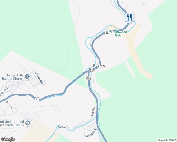 map of restaurants, bars, coffee shops, grocery stores, and more near U.S. Highway 385 in Deadwood