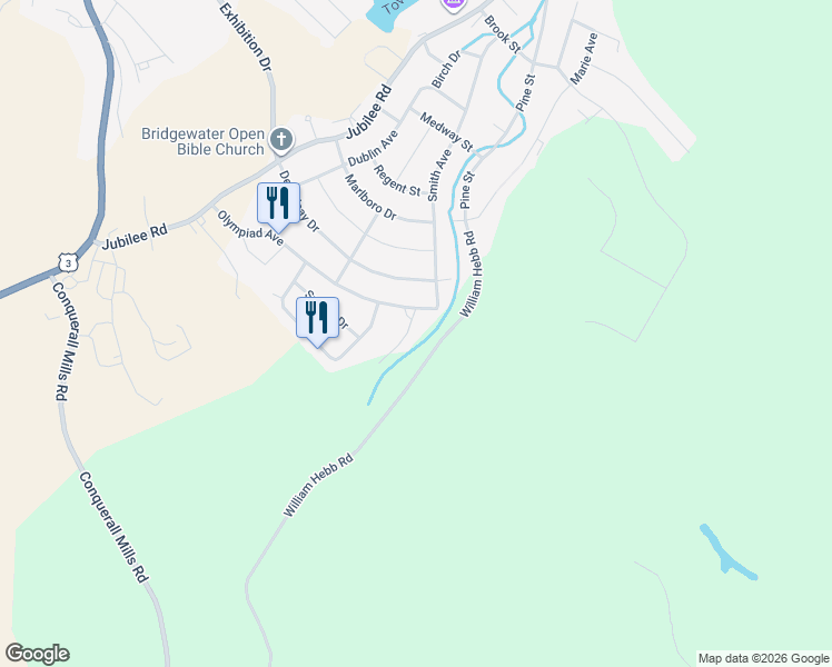 map of restaurants, bars, coffee shops, grocery stores, and more near 16 Cresthaven Court in Bridgewater