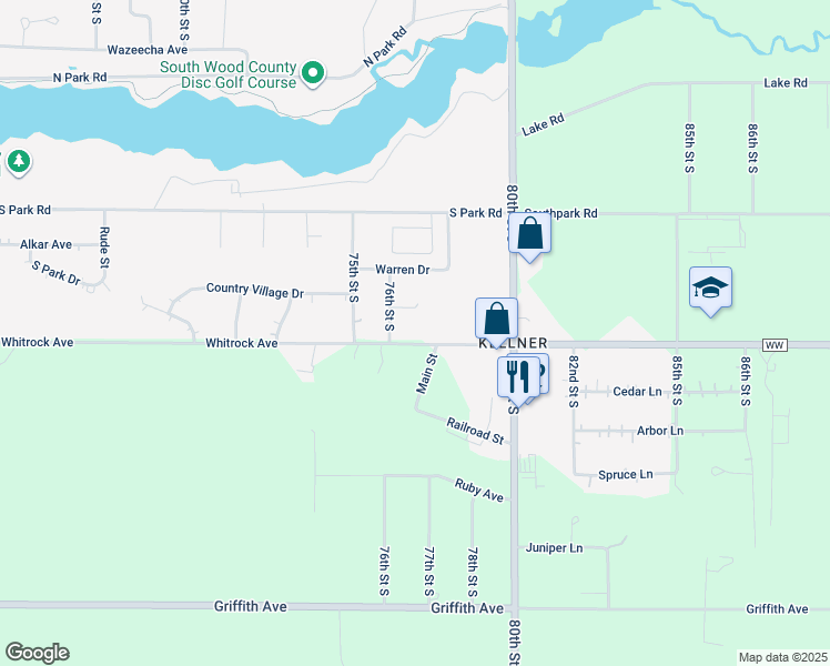 map of restaurants, bars, coffee shops, grocery stores, and more near 7620 Warren Court in Wisconsin Rapids