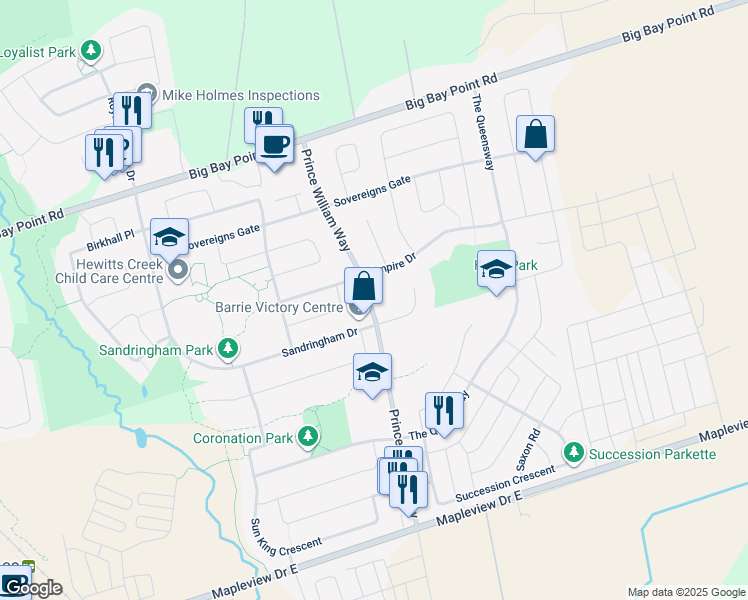 map of restaurants, bars, coffee shops, grocery stores, and more near in Barrie