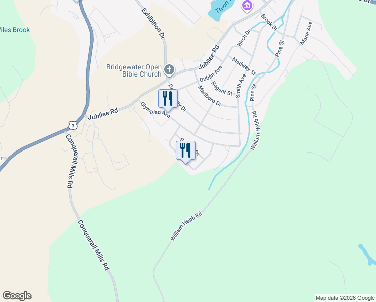 map of restaurants, bars, coffee shops, grocery stores, and more near 34 Sunset Drive in Bridgewater