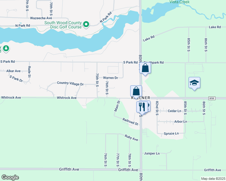 map of restaurants, bars, coffee shops, grocery stores, and more near 7620 Warren Court in Wisconsin Rapids