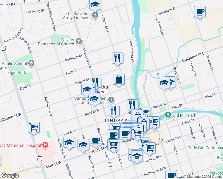 map of restaurants, bars, coffee shops, grocery stores, and more near 22 Francis Street in Kawartha Lakes