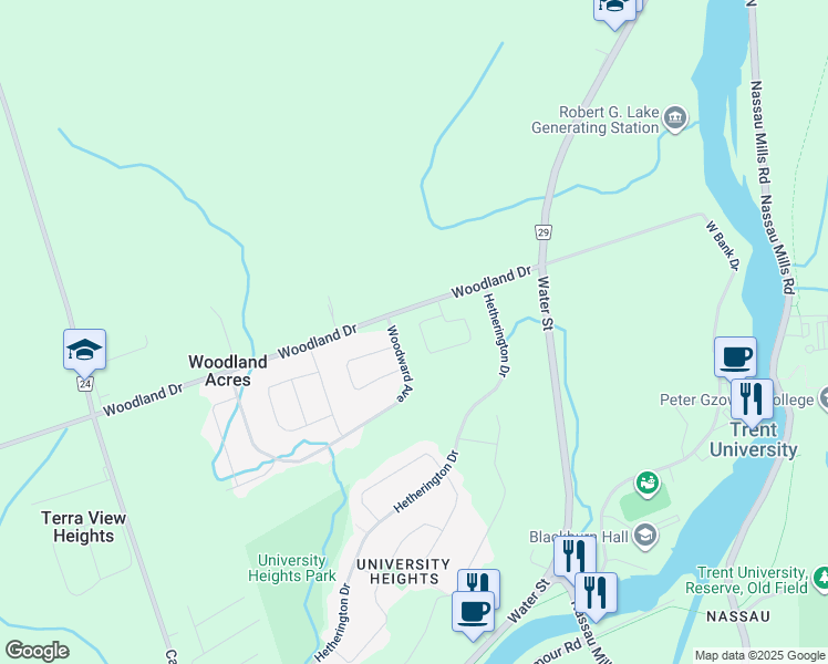 map of restaurants, bars, coffee shops, grocery stores, and more near 74 Summer Lane in Peterborough County