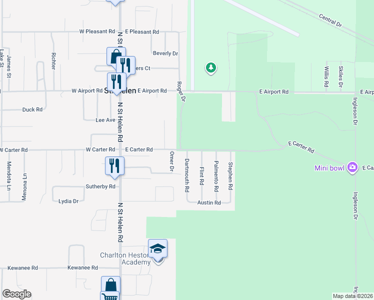 map of restaurants, bars, coffee shops, grocery stores, and more near 1519 Dartmouth Road in St. Helen