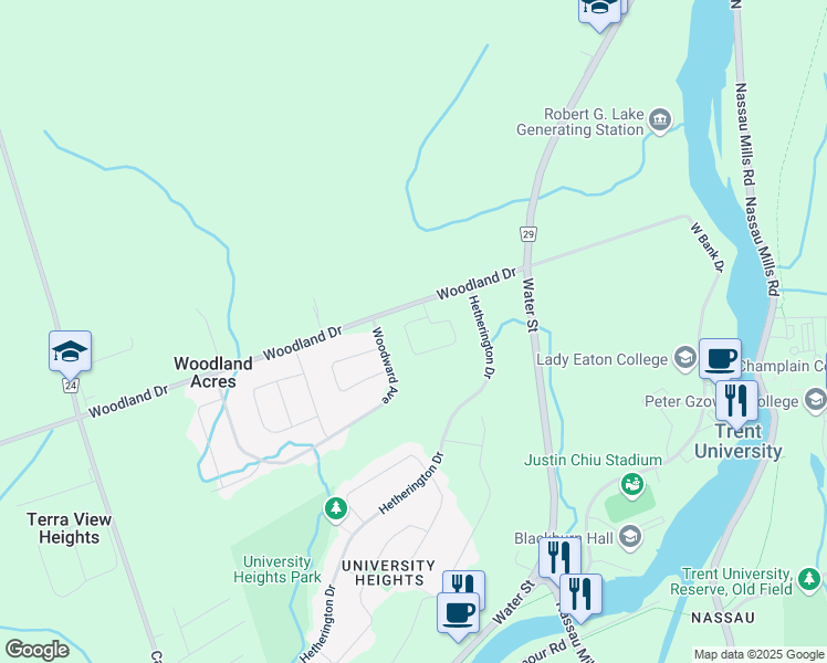 map of restaurants, bars, coffee shops, grocery stores, and more near 74 Summer Lane in Peterborough County