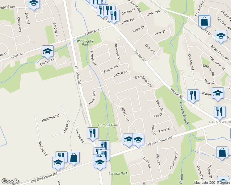 map of restaurants, bars, coffee shops, grocery stores, and more near in Barrie