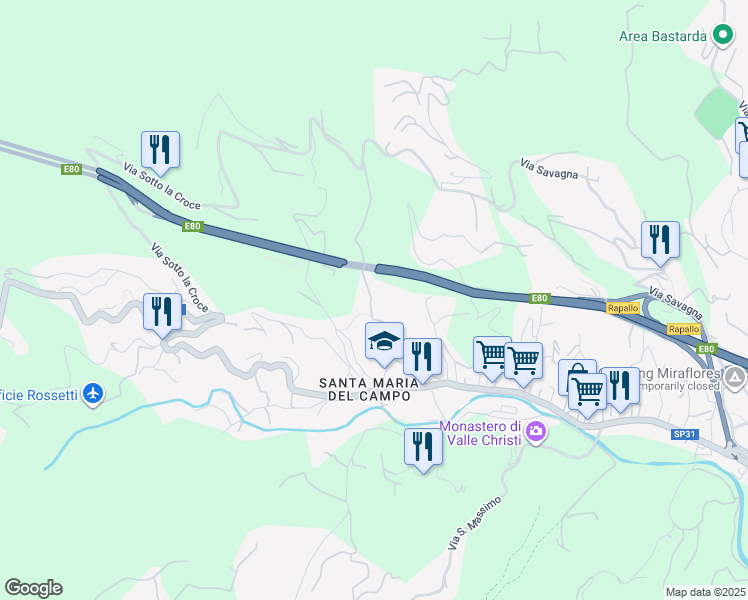 map of restaurants, bars, coffee shops, grocery stores, and more near in Rapallo