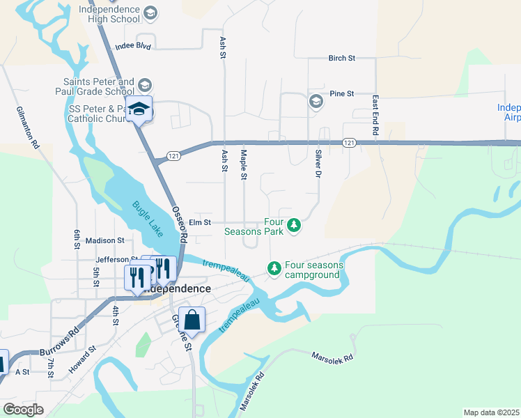 map of restaurants, bars, coffee shops, grocery stores, and more near 23333 Hickory Court in Independence
