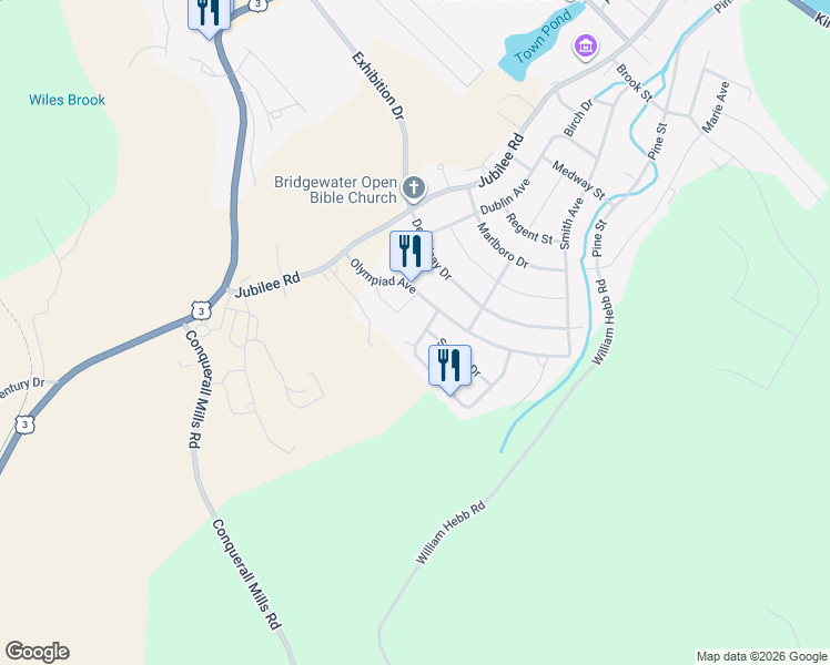 map of restaurants, bars, coffee shops, grocery stores, and more near 20 Pinecrest Boulevard in Bridgewater