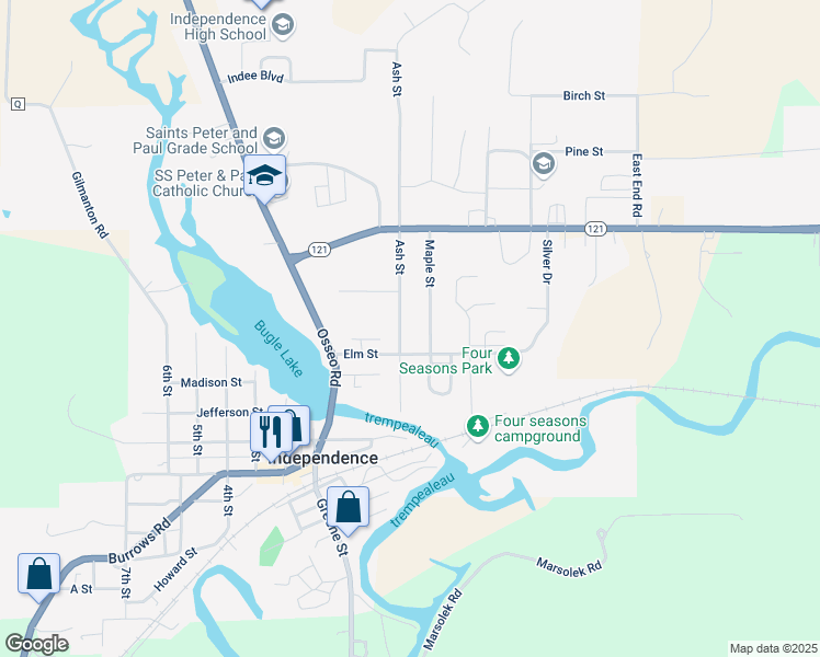 map of restaurants, bars, coffee shops, grocery stores, and more near 35845 Ash Street in Independence