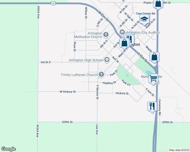 map of restaurants, bars, coffee shops, grocery stores, and more near 401-499 W Hemlock St in Arlington