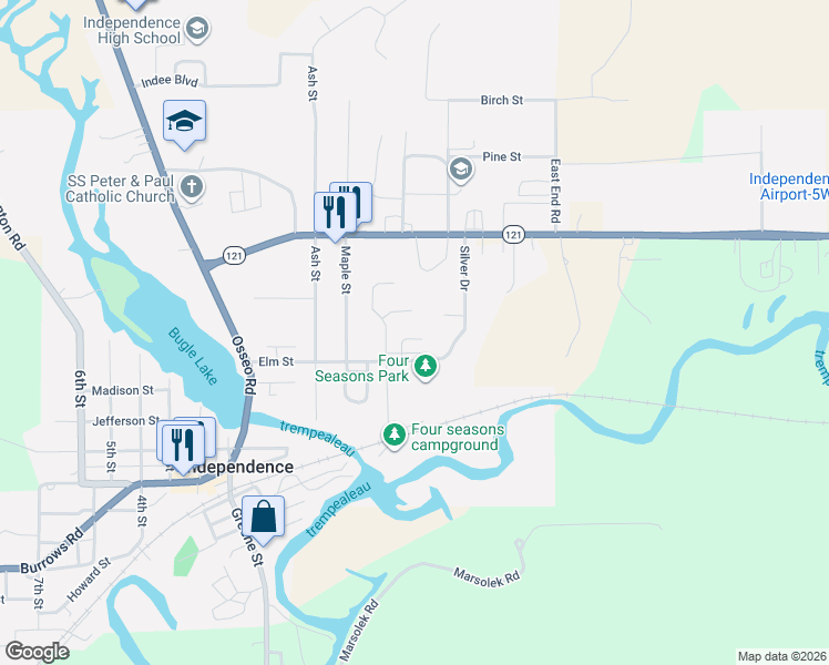 map of restaurants, bars, coffee shops, grocery stores, and more near 23233 Silver Court in Independence