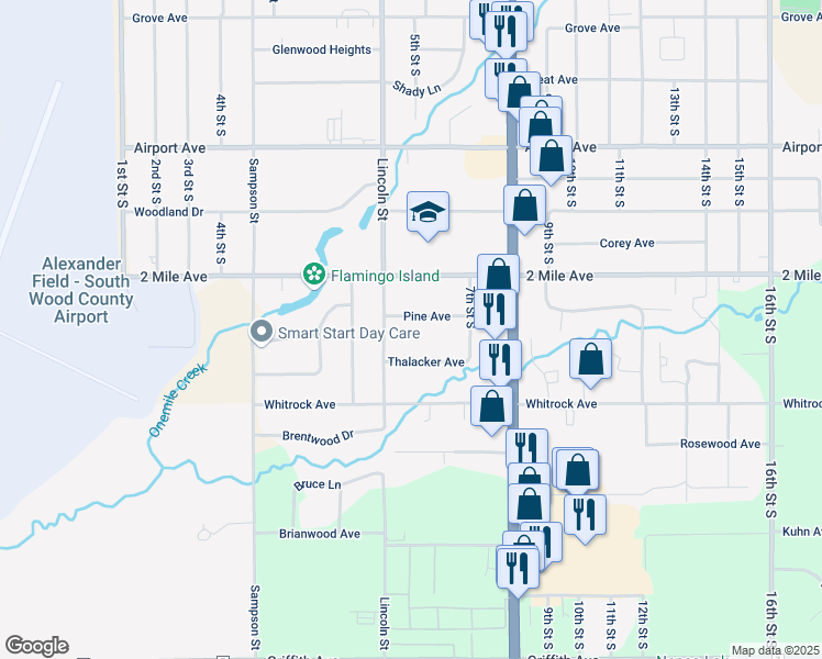 map of restaurants, bars, coffee shops, grocery stores, and more near 470 Pine Avenue in Wisconsin Rapids