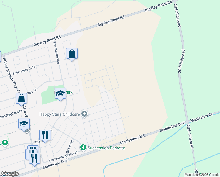 map of restaurants, bars, coffee shops, grocery stores, and more near in Barrie