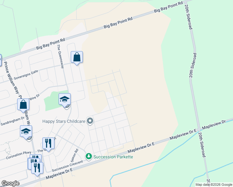 map of restaurants, bars, coffee shops, grocery stores, and more near in Barrie