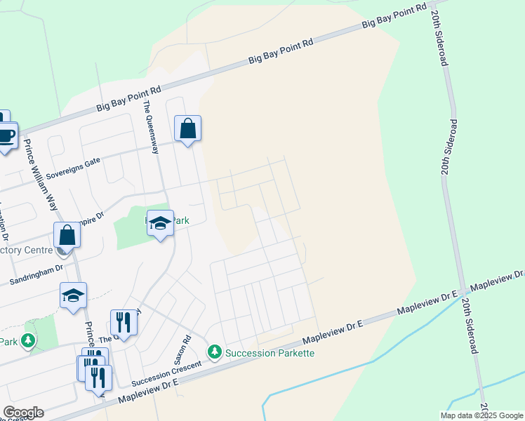 map of restaurants, bars, coffee shops, grocery stores, and more near in Barrie