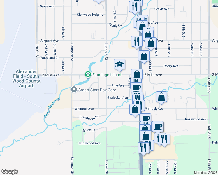 map of restaurants, bars, coffee shops, grocery stores, and more near 470 Pine Avenue in Wisconsin Rapids