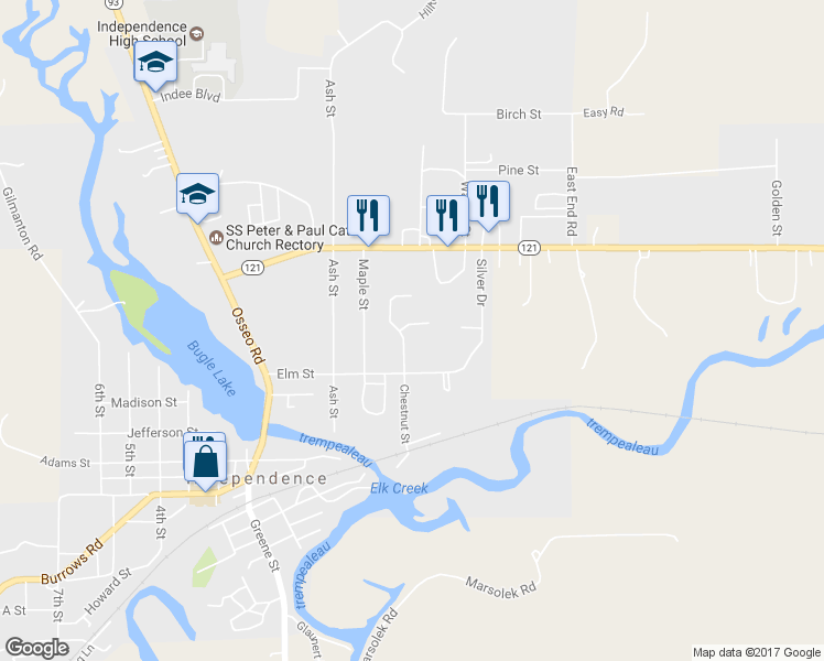 map of restaurants, bars, coffee shops, grocery stores, and more near 23333 Hickory Court in Independence