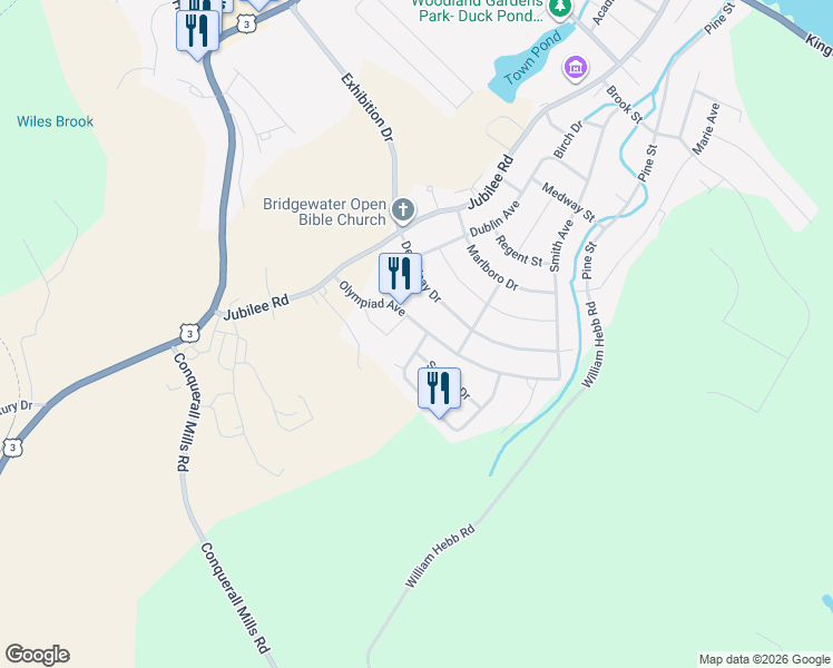 map of restaurants, bars, coffee shops, grocery stores, and more near 2 Pinecrest Boulevard in Bridgewater
