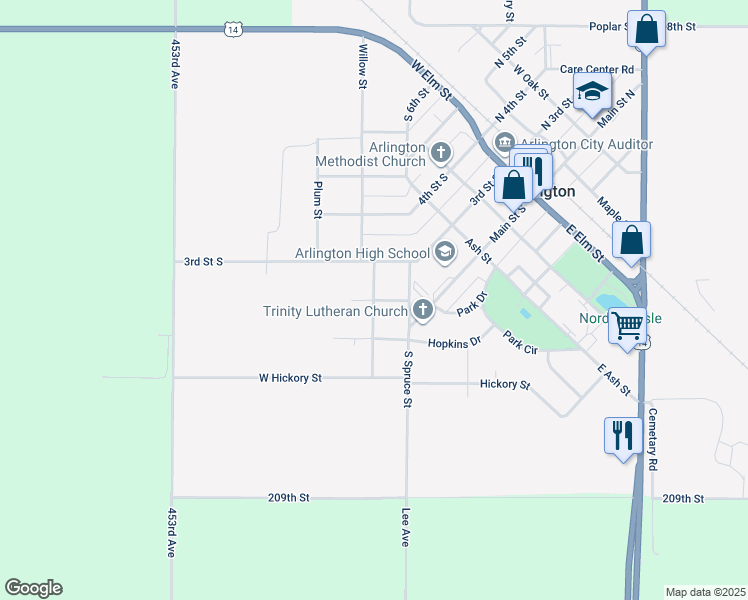 map of restaurants, bars, coffee shops, grocery stores, and more near 499 W Hemlock St in Arlington